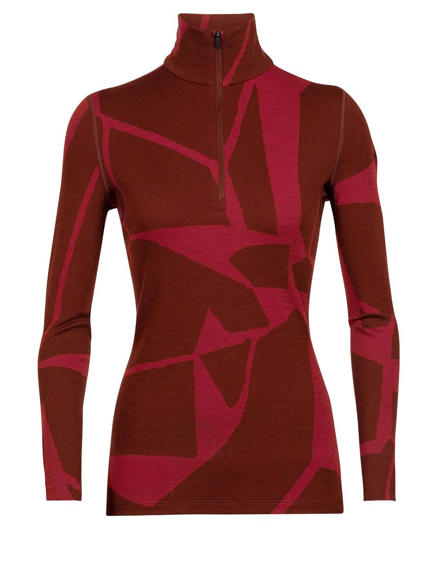 Women's Icebreaker Merino 250 Vertex Long Sleeve Half Zip Thermal Top Fractured Landscapes Base Layers Espresso / Cherry | CA 1087XYUF